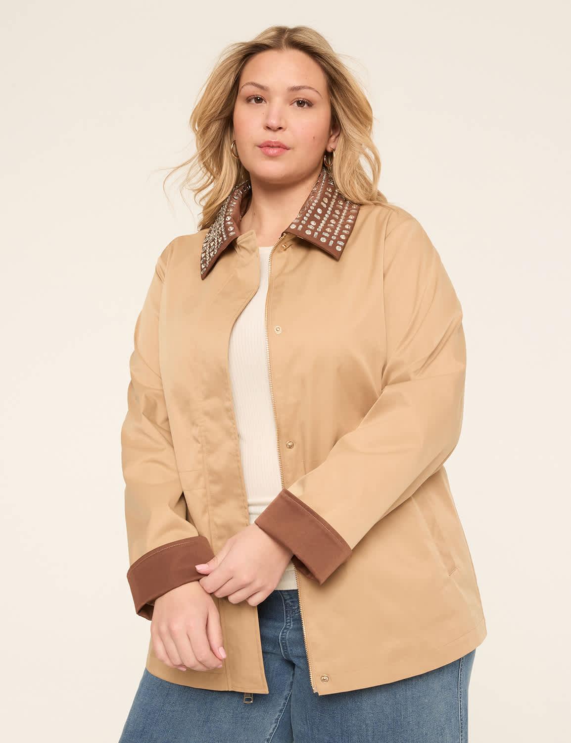 relaxed fit removable rhinestone collar jacket