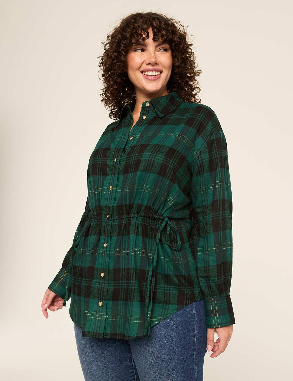 relaxed tie-waist button-down tunic top