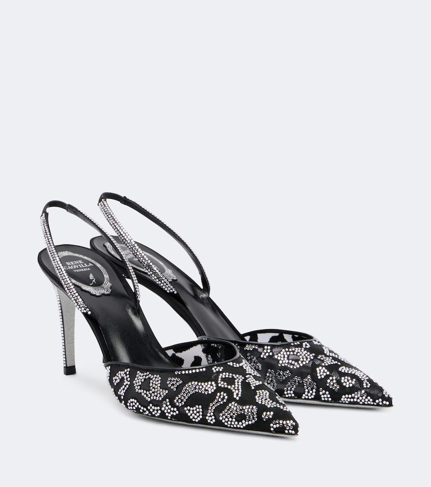 rene caovilla embellished mesh slingback pumps
