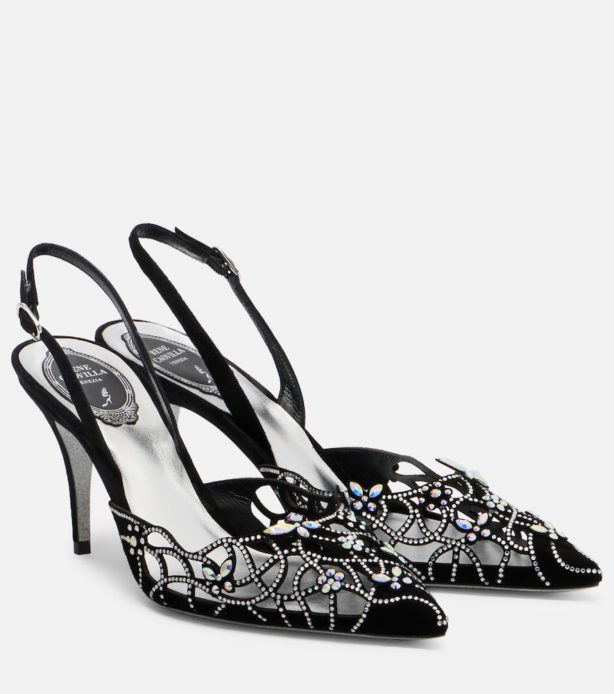rene caovilla embellished suede slingback pumps