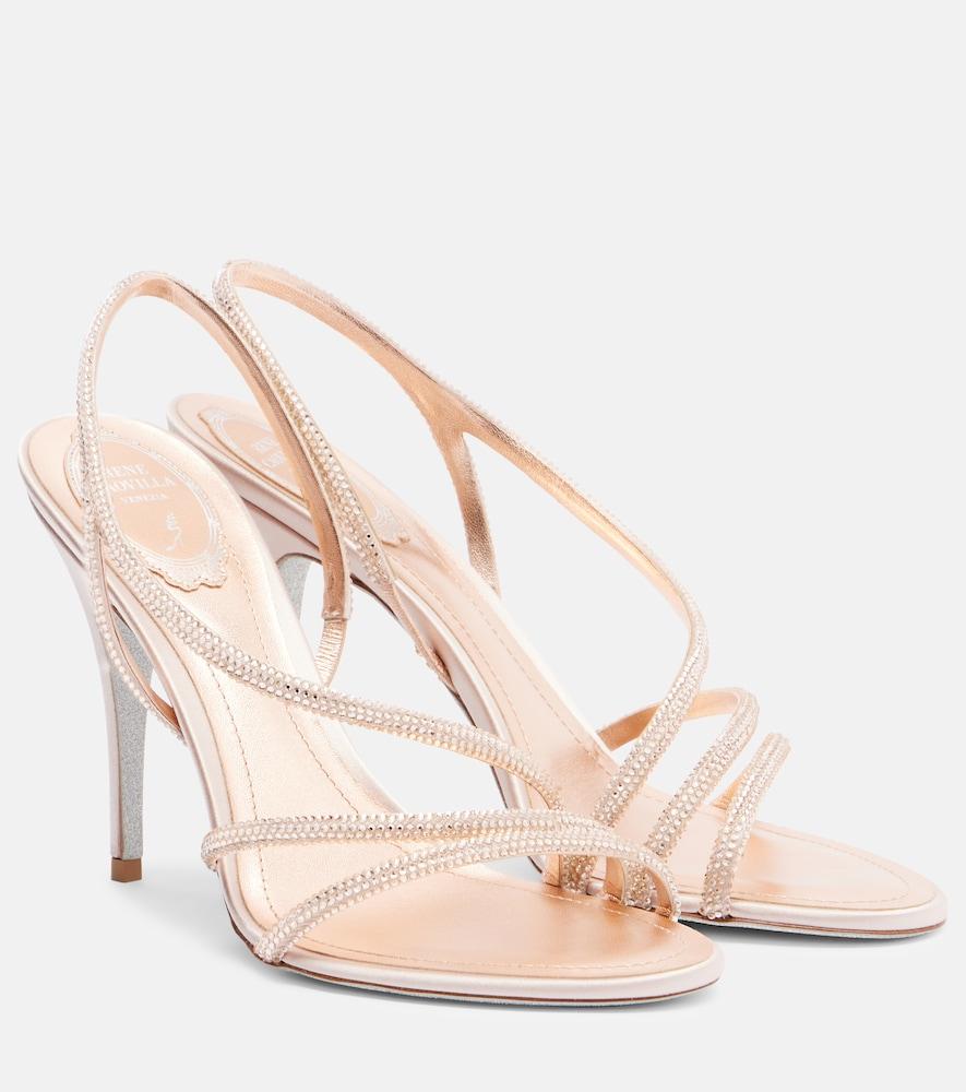rene caovilla erin embellished satin slingback sandals
