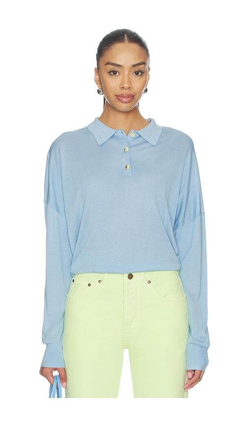 renggli silk cashmere boxy long sleeve polo in blue. - size l (also in s)