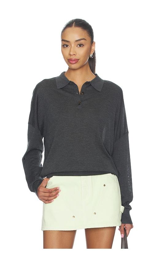 renggli silk cashmere boxy long sleeve polo in charcoal. - size l (also in xxs, xs, s, m, xl)