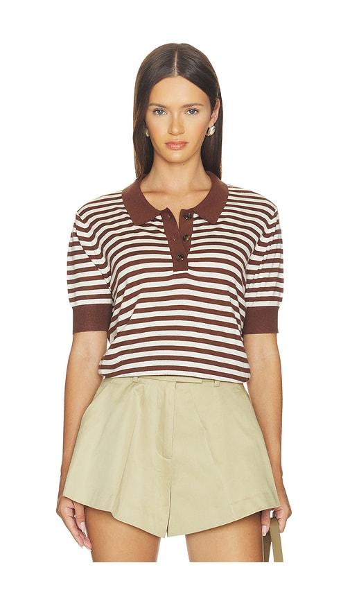 renggli stripe knit polo in brown. - size l (also in xs, s, m)