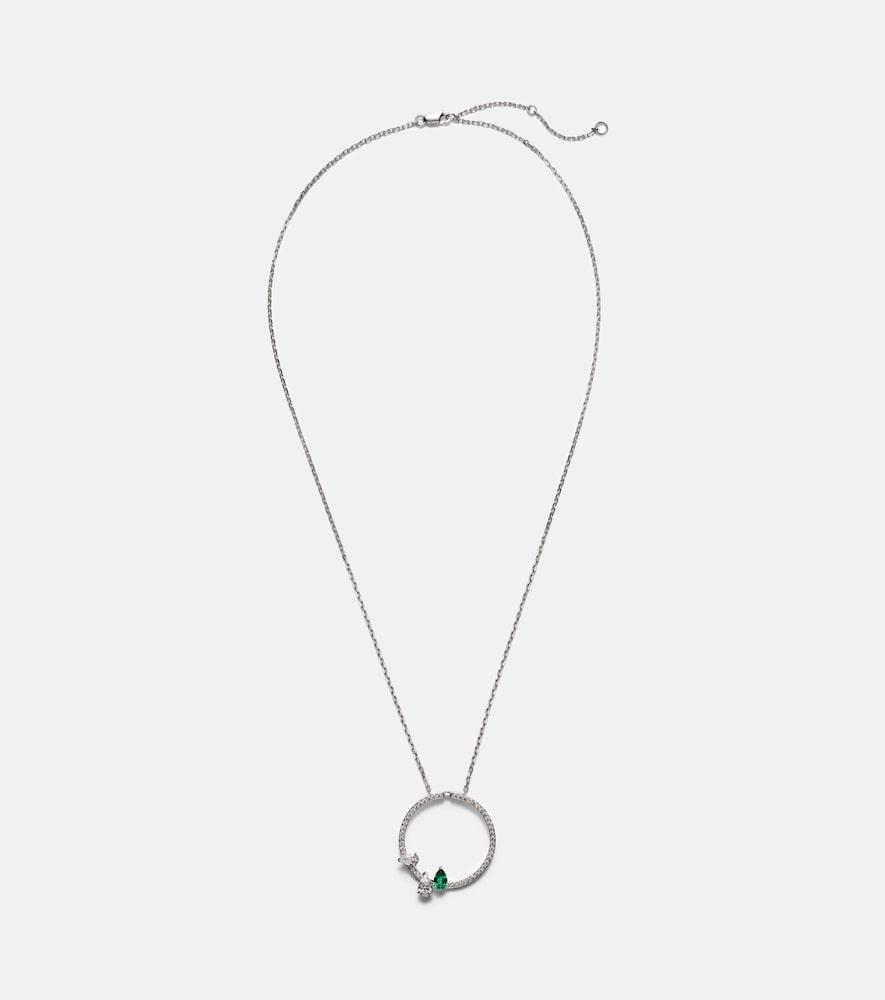 repossi serti sur vide 18kt white gold necklace with diamonds and emerald