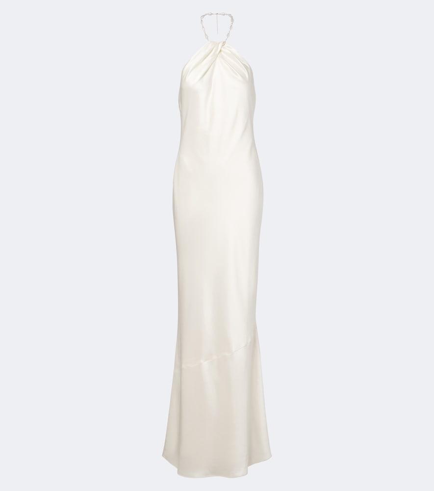 retrofête anat beaded halterneck satin maxi dress