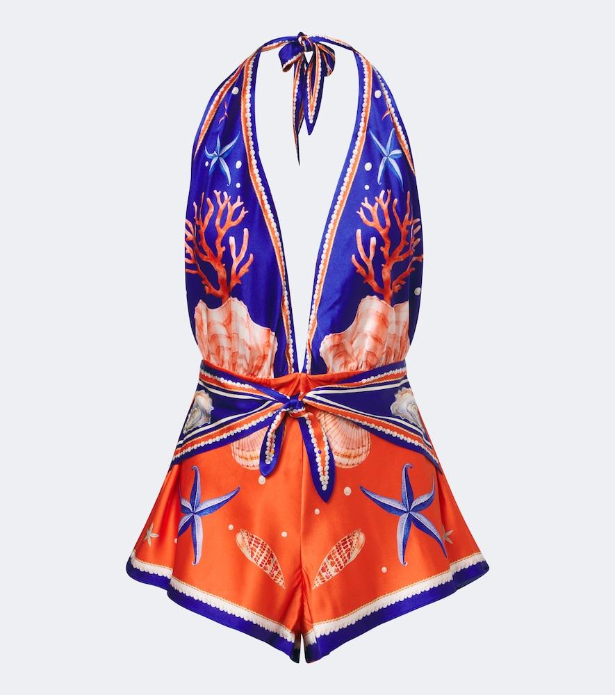 retrofête ledda printed silk-blend romper