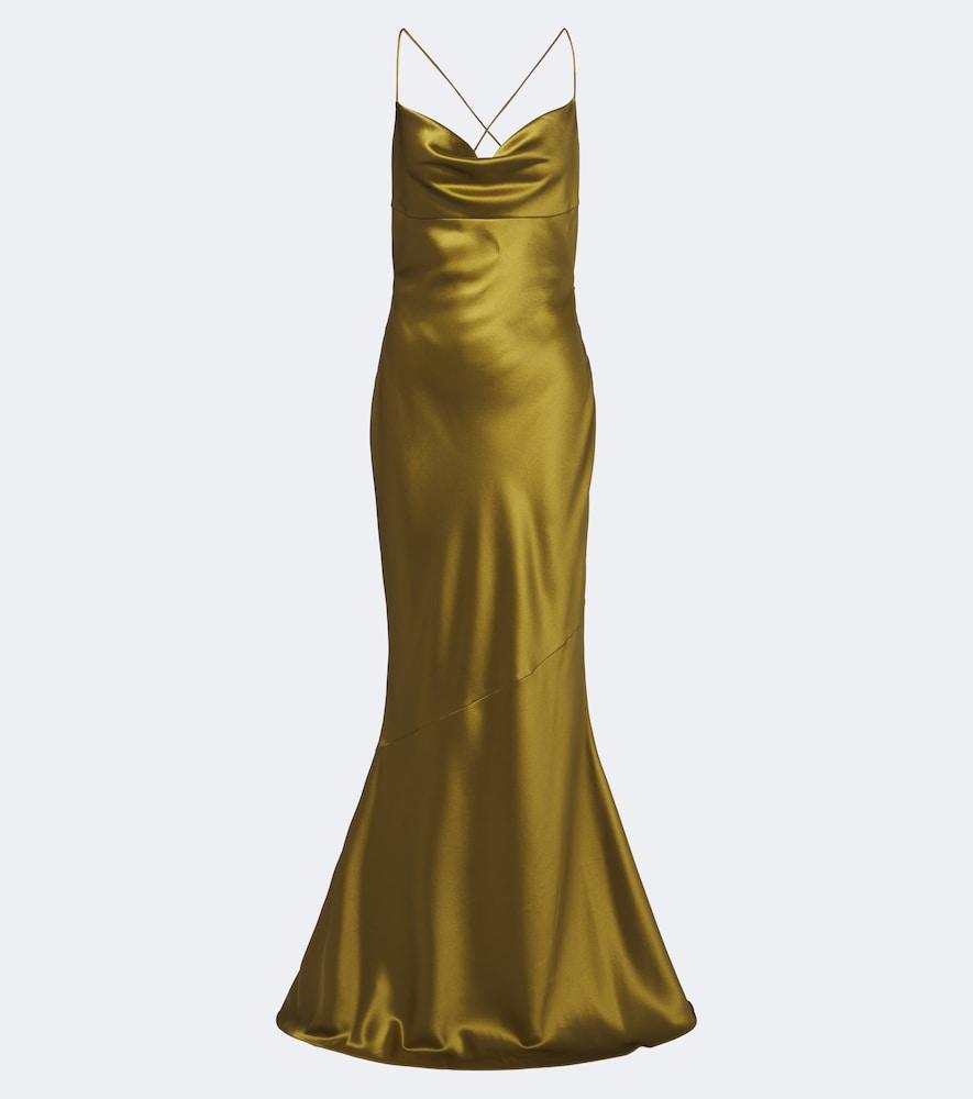 retrofête lukka draped open-back satin gown