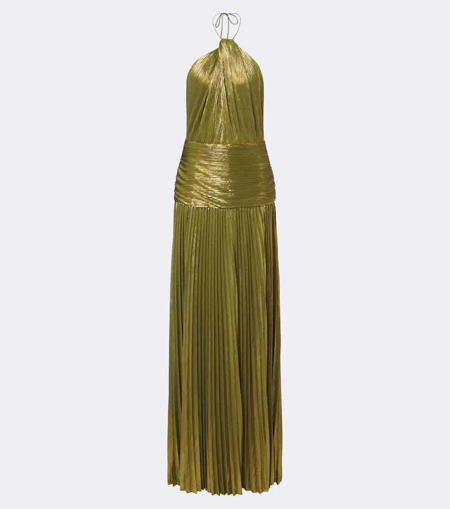retrofête thalia plissé halterneck gown