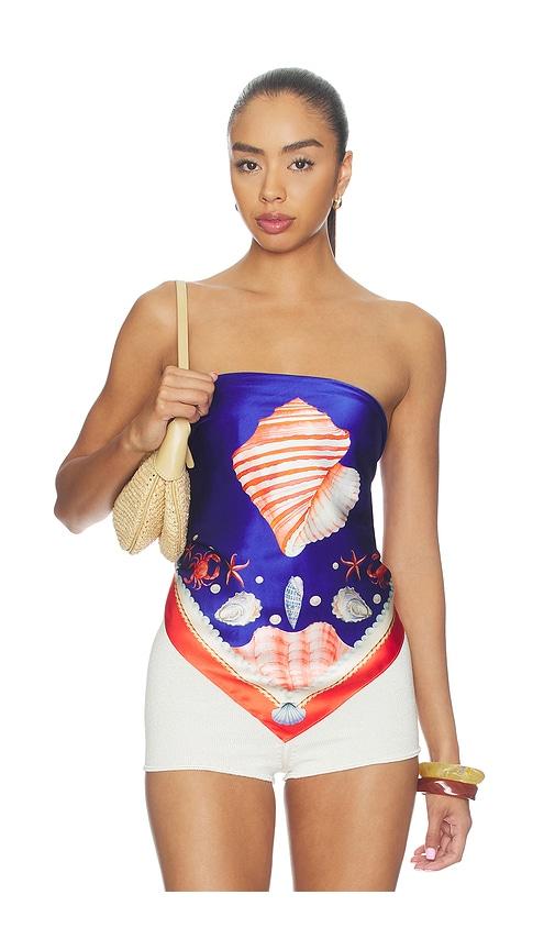retrofete alivia silk top in blue,red. - size m/l (also in xs/s)