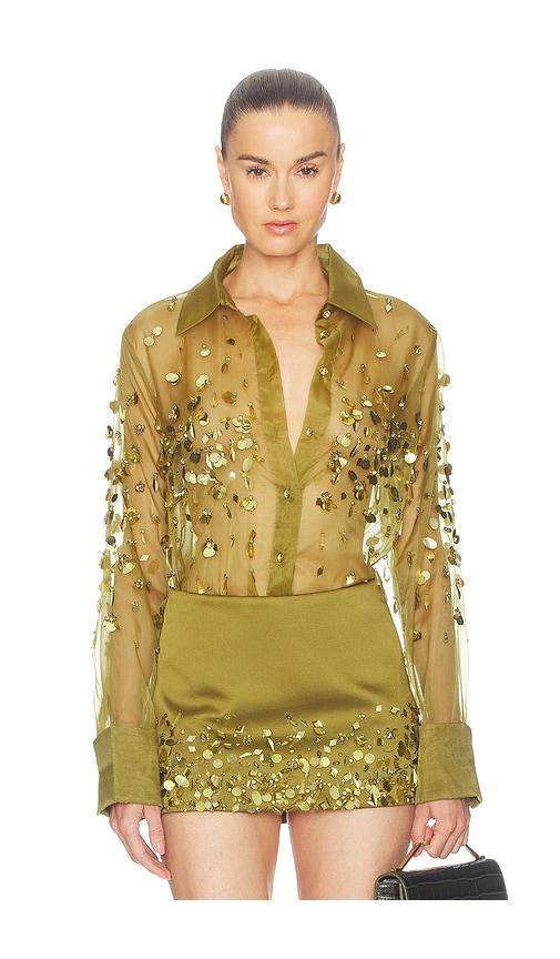 retrofete quilly embroidered blouse in olive. - size m (also in xs, s, xl)