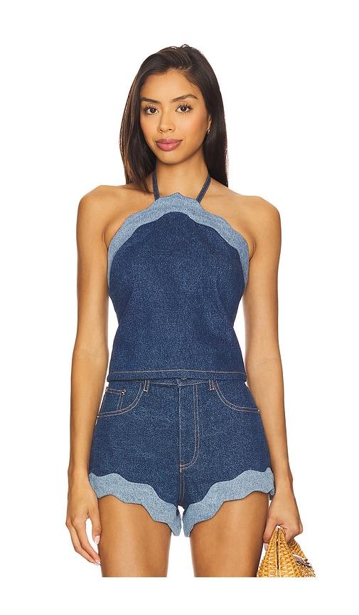 retrofete rhonda denim top in blue. - size s (also in xs)