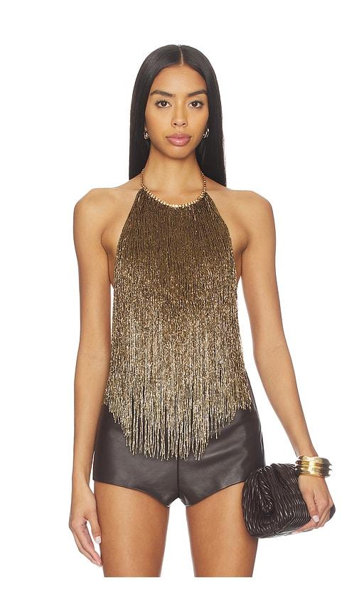 retrofete sable fringe top in metallic gold. - size m (also in xs)