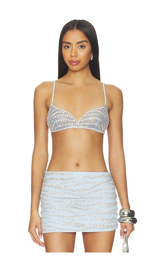 retrofete tansy bra in baby blue,metallic silver. - size l (also in xs, s, m)