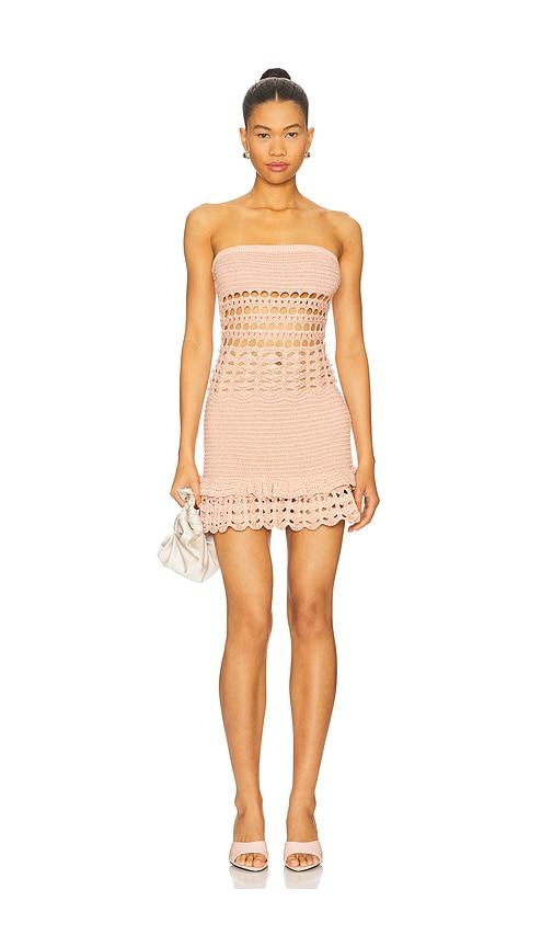 retrofete vali crochet pearl embellished dress in peach. - size l (also in m, xl)
