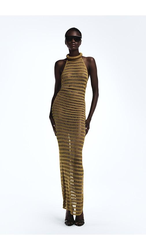 revolve los angeles bruni crochet gown in metallic bronze, brown. - size l (also in m, s, xs)