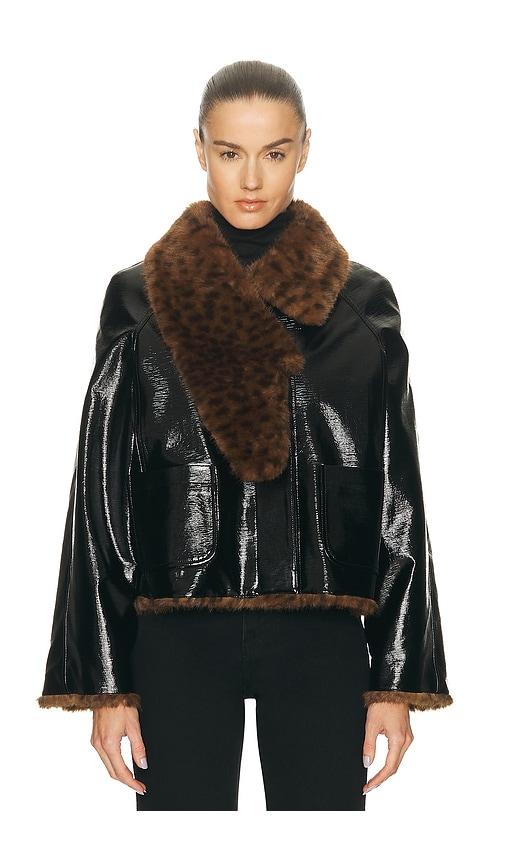 revolve x jj revolve x jj pu leopard print jacket in black. - size m-l (also in s-m)