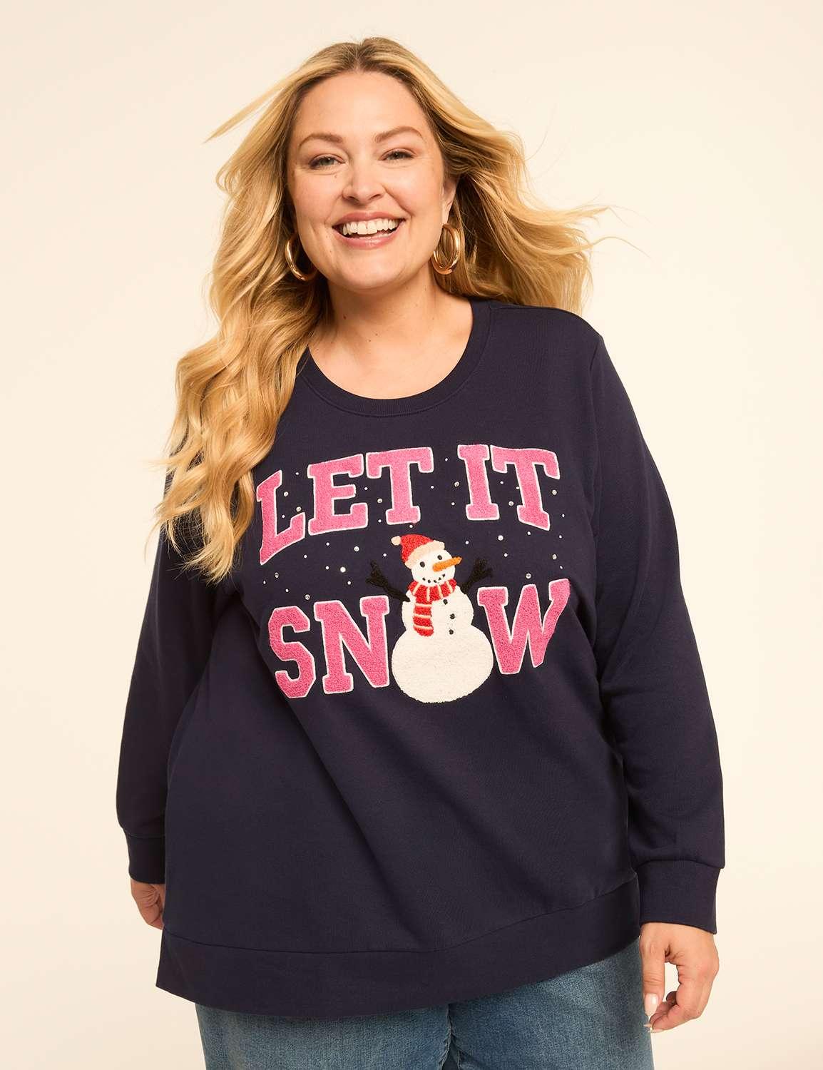 rhinestone & chenille let it snow graphic sweatshirt