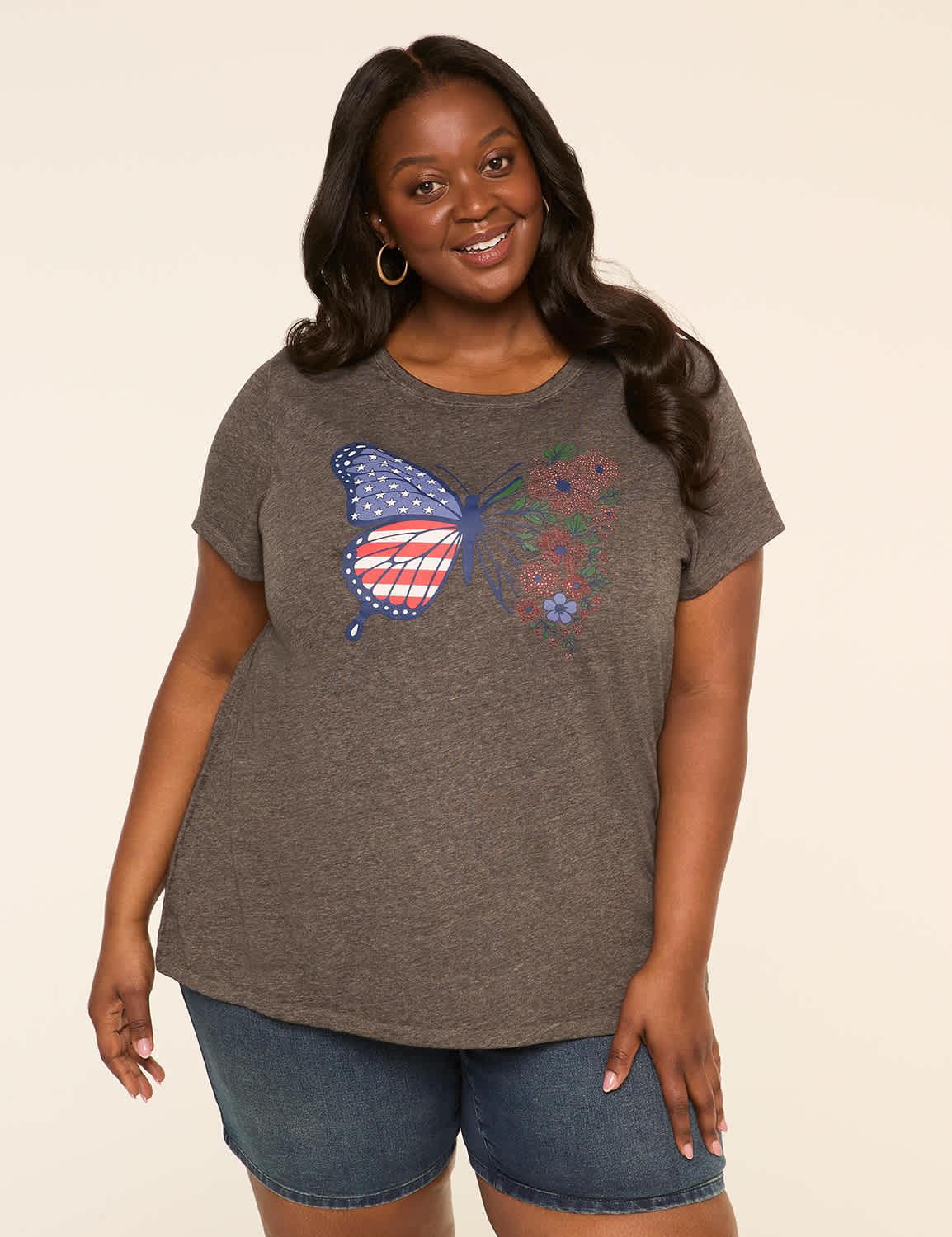rhinestone americana & floral butterfly graphic tee