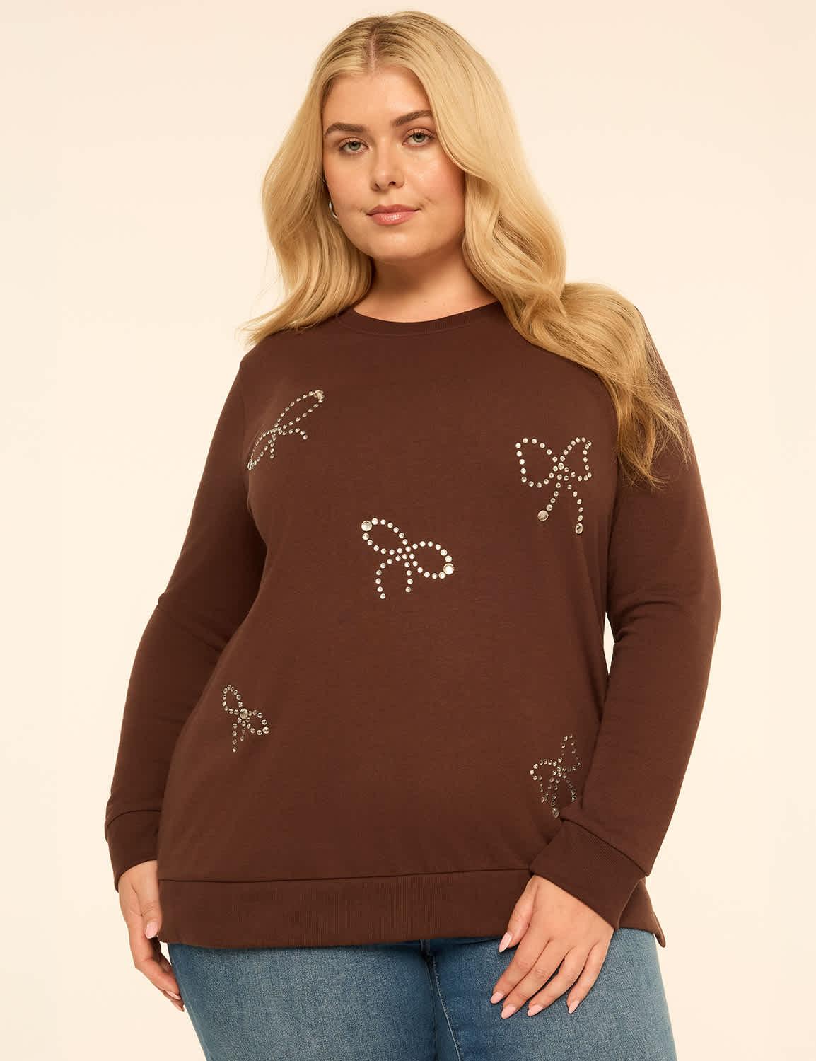 rhinestone bows graphic sweatshirt