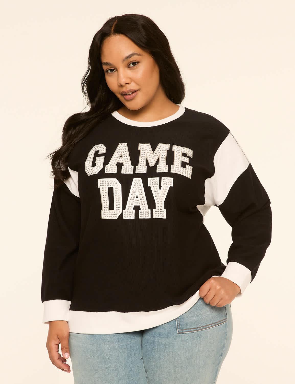 rhinestone game day graphic sweatshirt