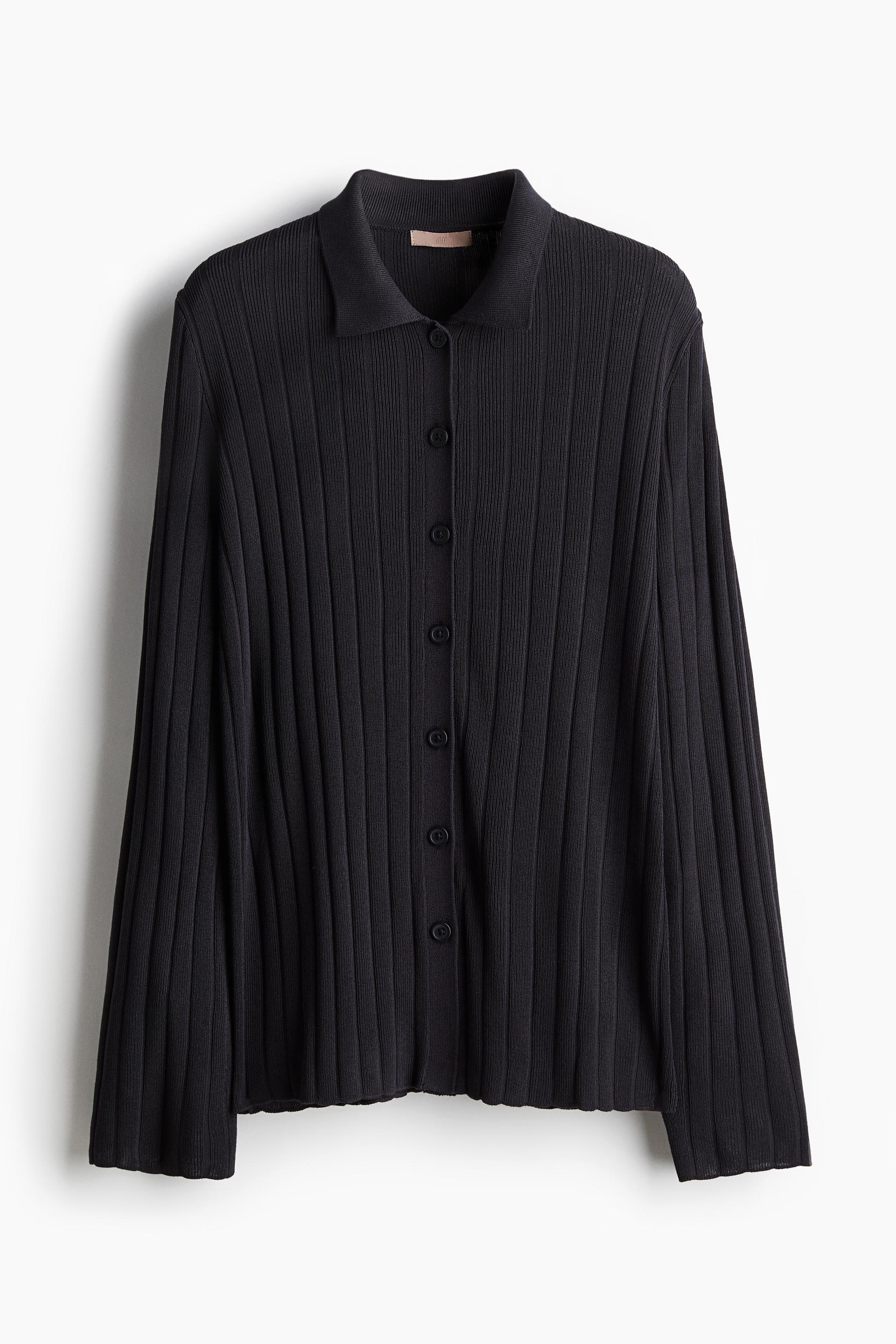rib-knit button-front top