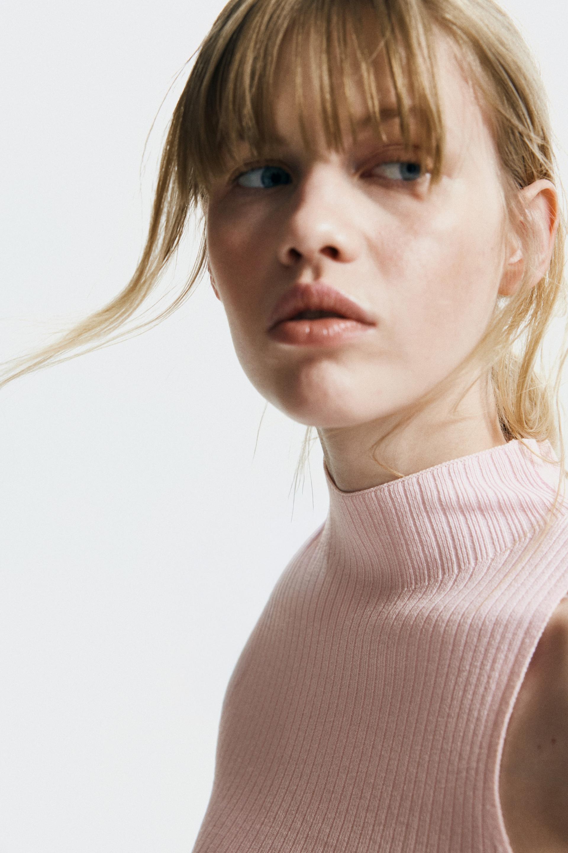rib-knit mock turtleneck top