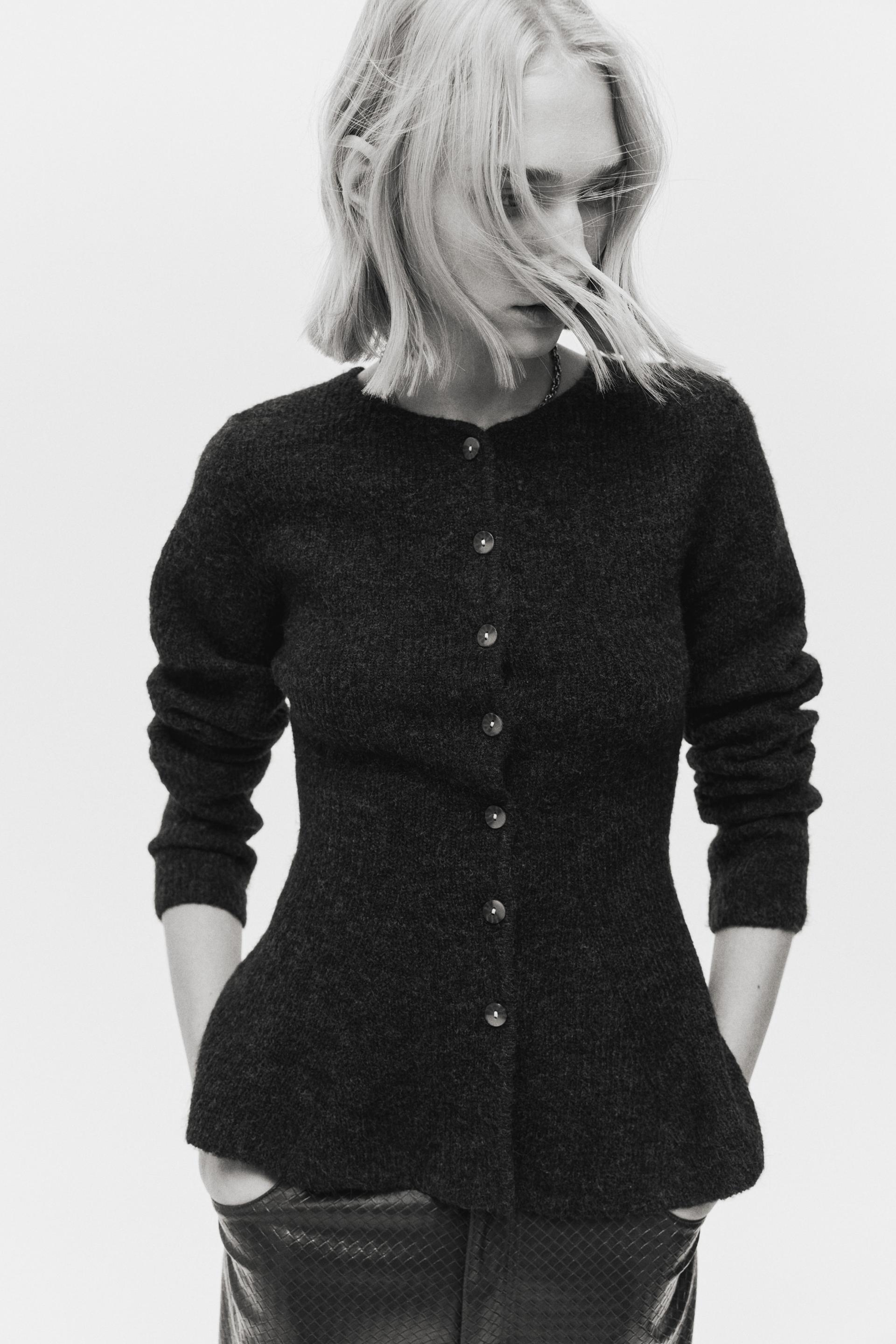 rib-knit peplum cardigan