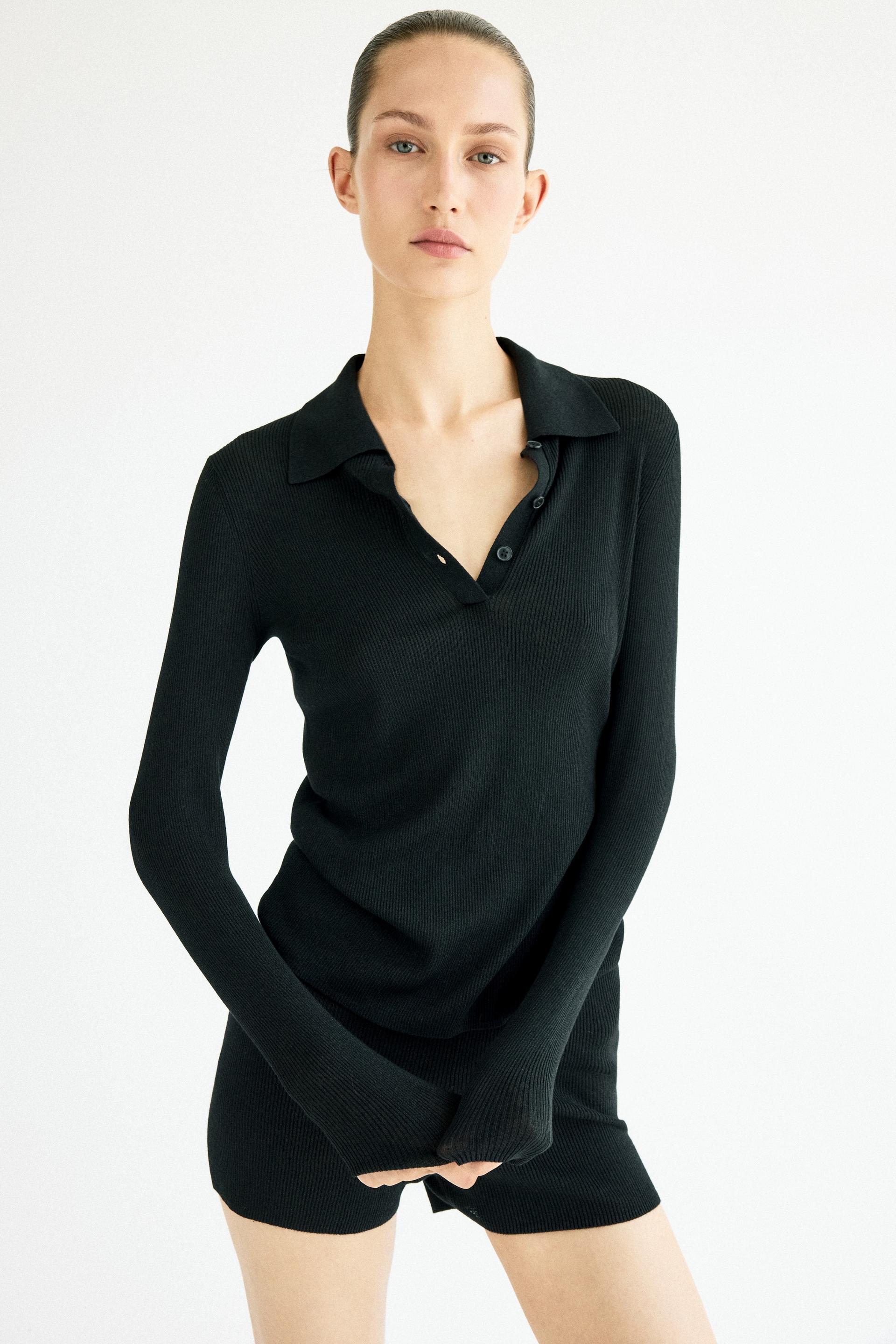 rib-knit polo shirt