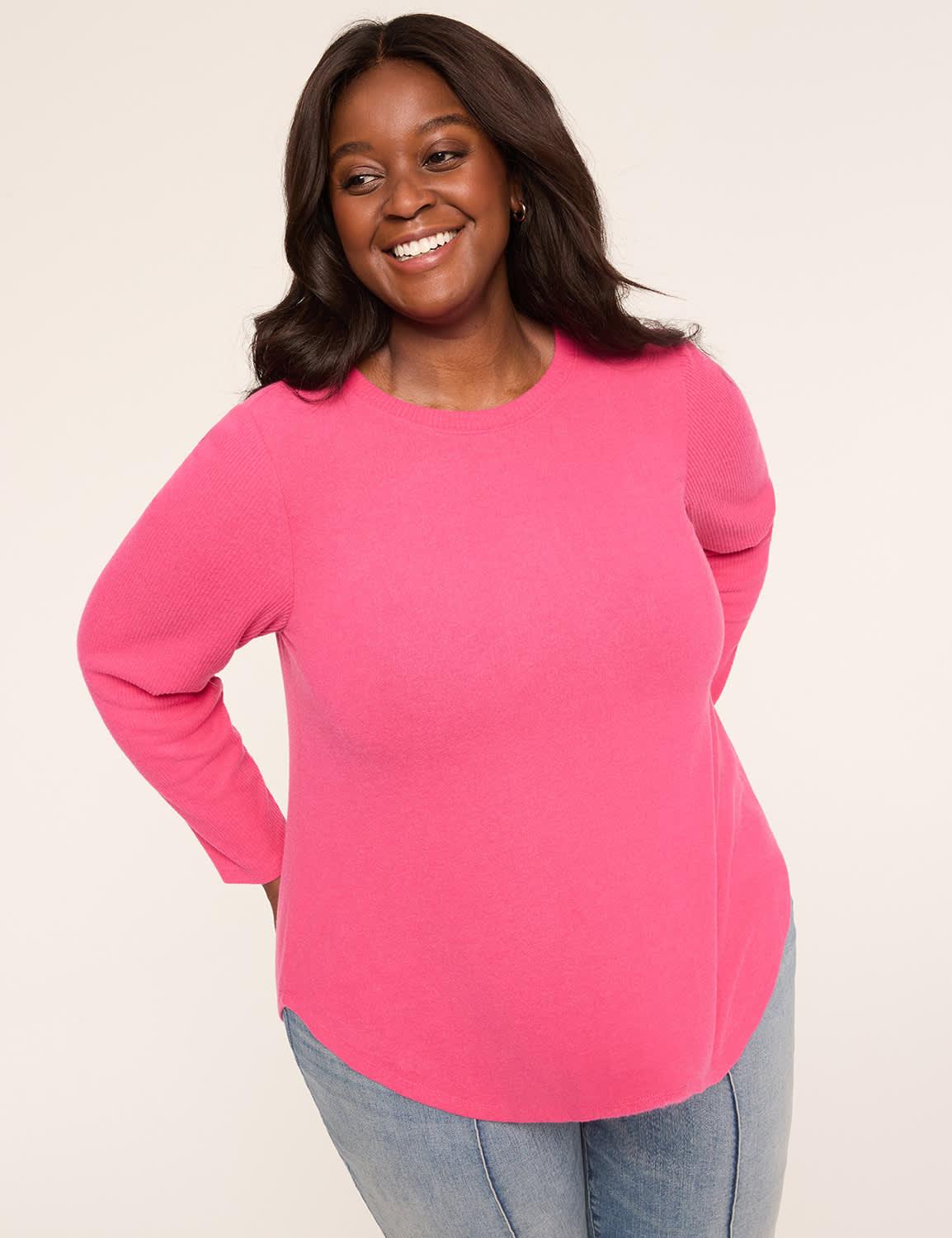 rib-sleeve curved-hem top