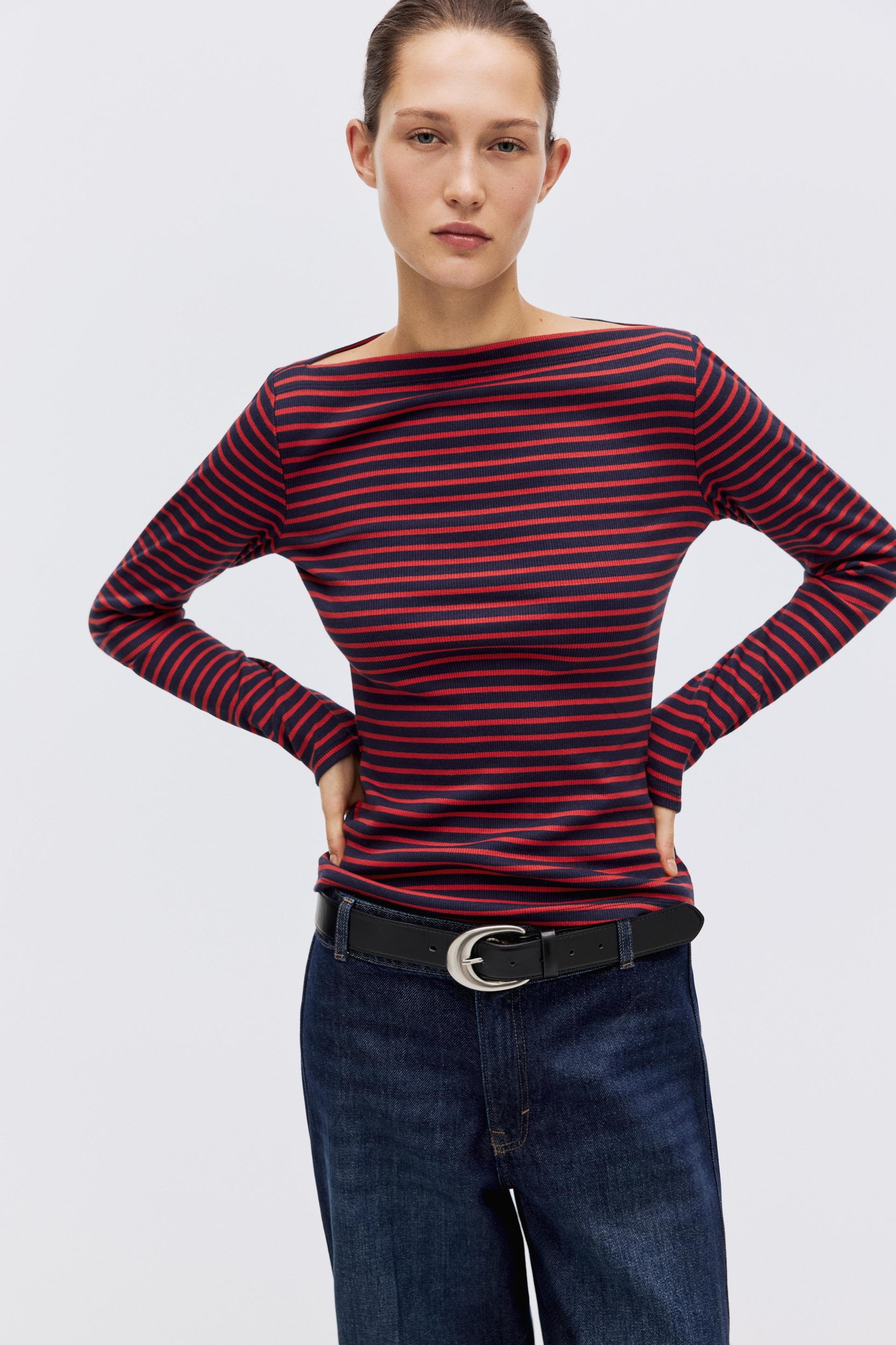 ribbed boat-neck top
