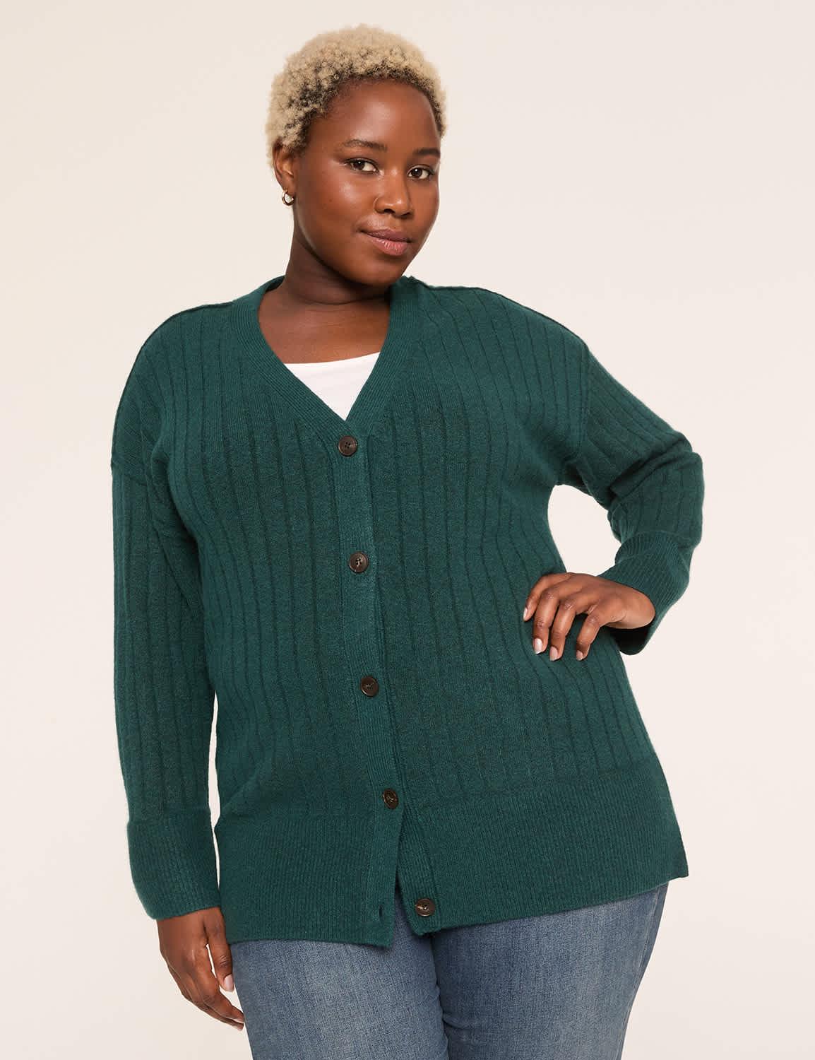 ribbed button-front cardigan