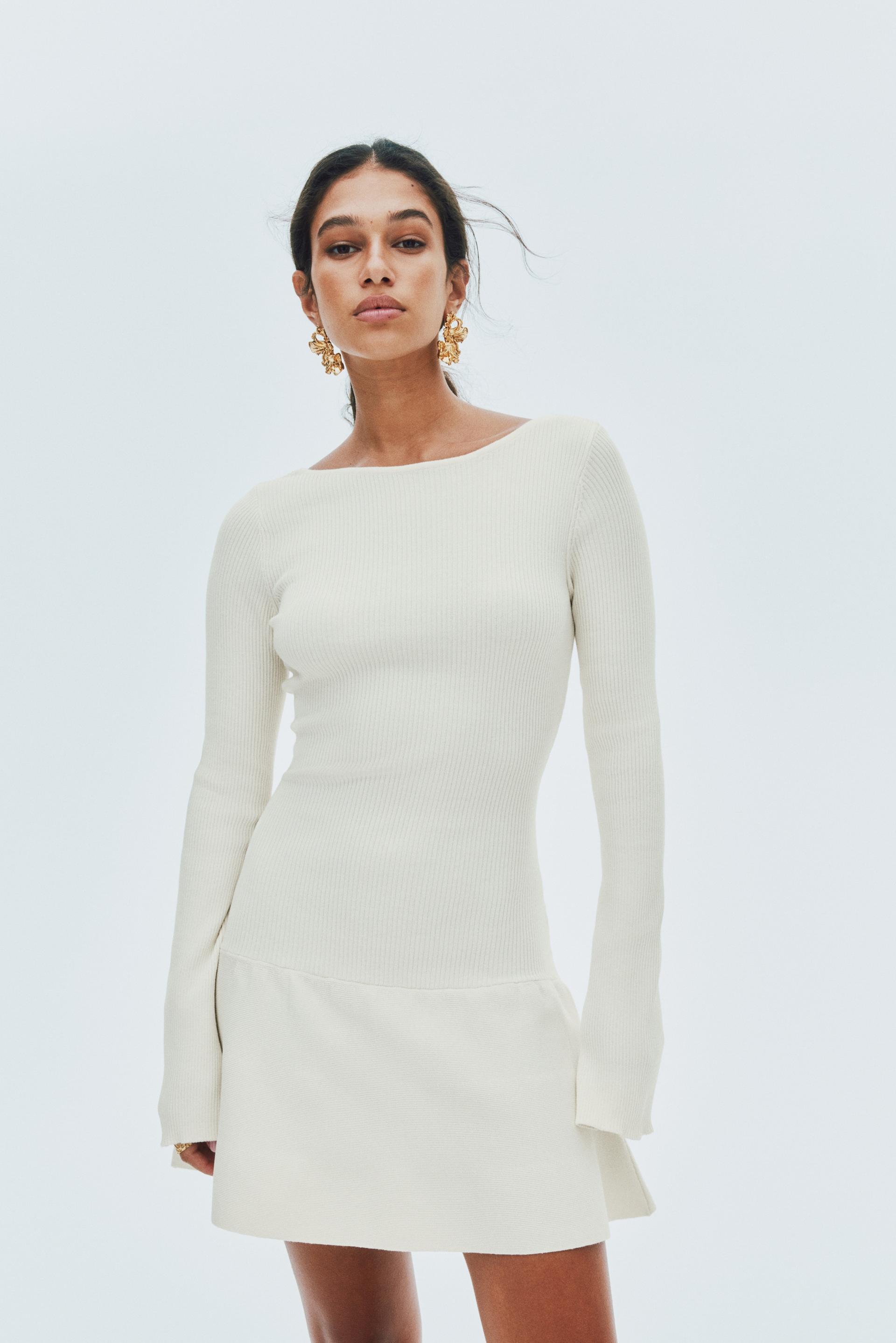 ribbed dress with flared skirt