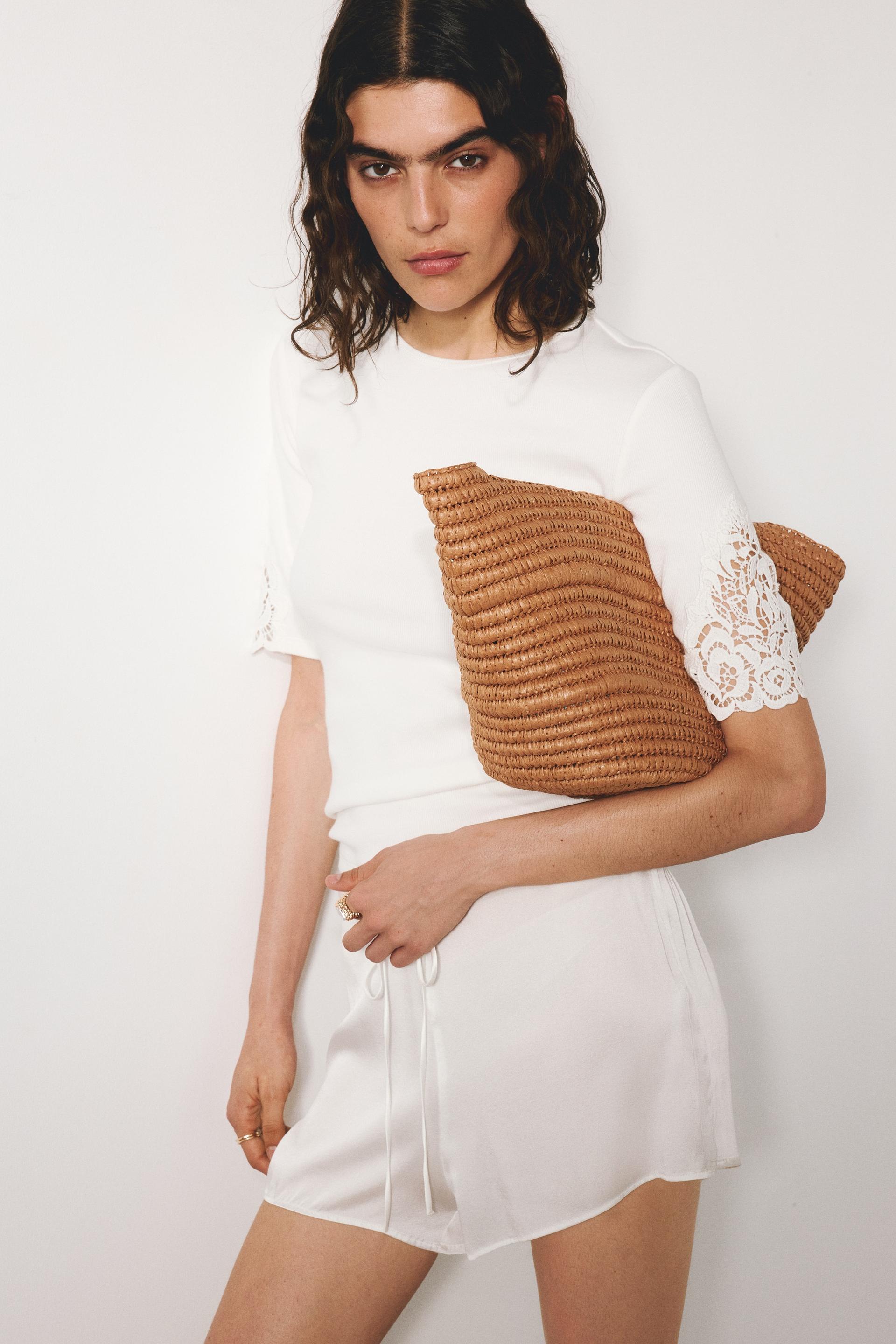 ribbed lace-inset top