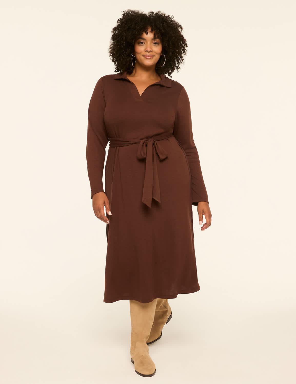 ribbed polo midi dress