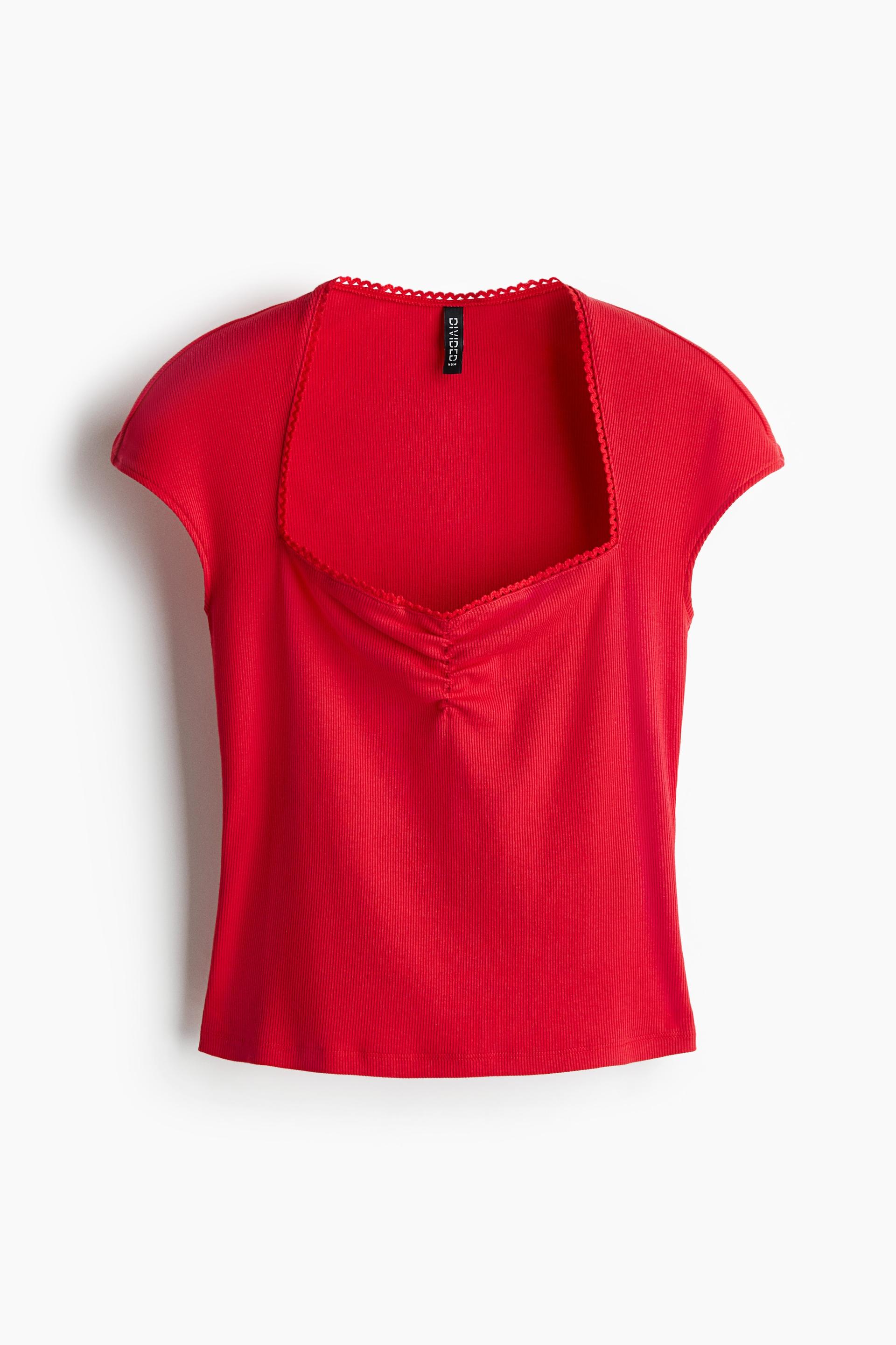 ribbed sweetheart-neck top