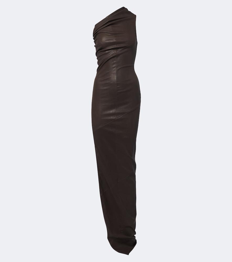 rick owens athena asymmetric draped leather gown
