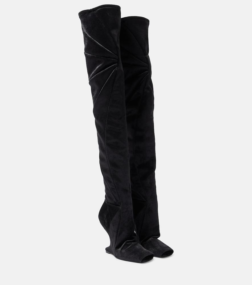 rick owens cantilever velvet over-the-knee boots