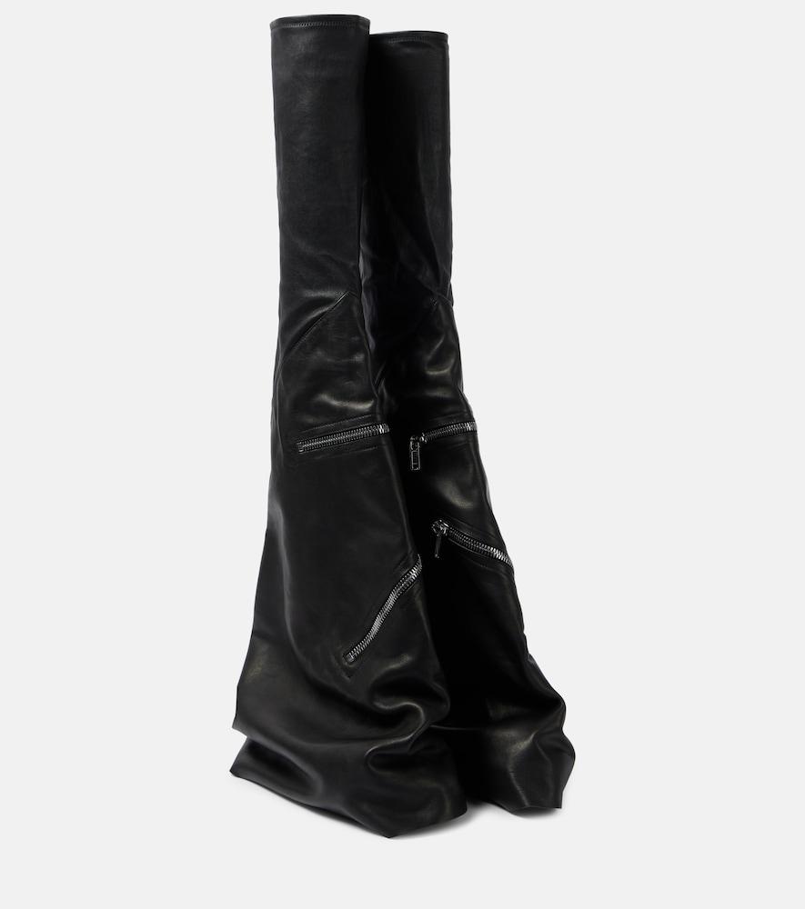 rick owens cargoflares leather knee-high boots