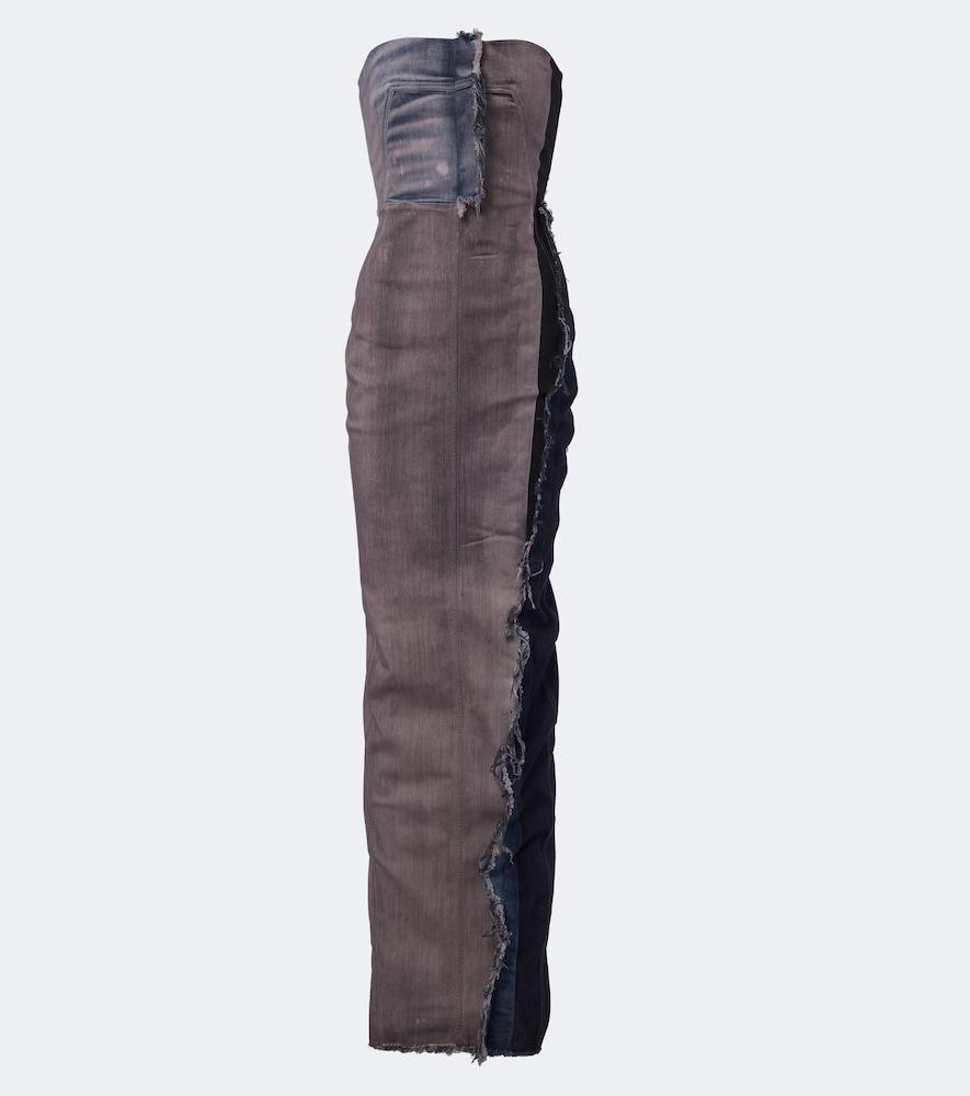 rick owens distressed denim bustier gown