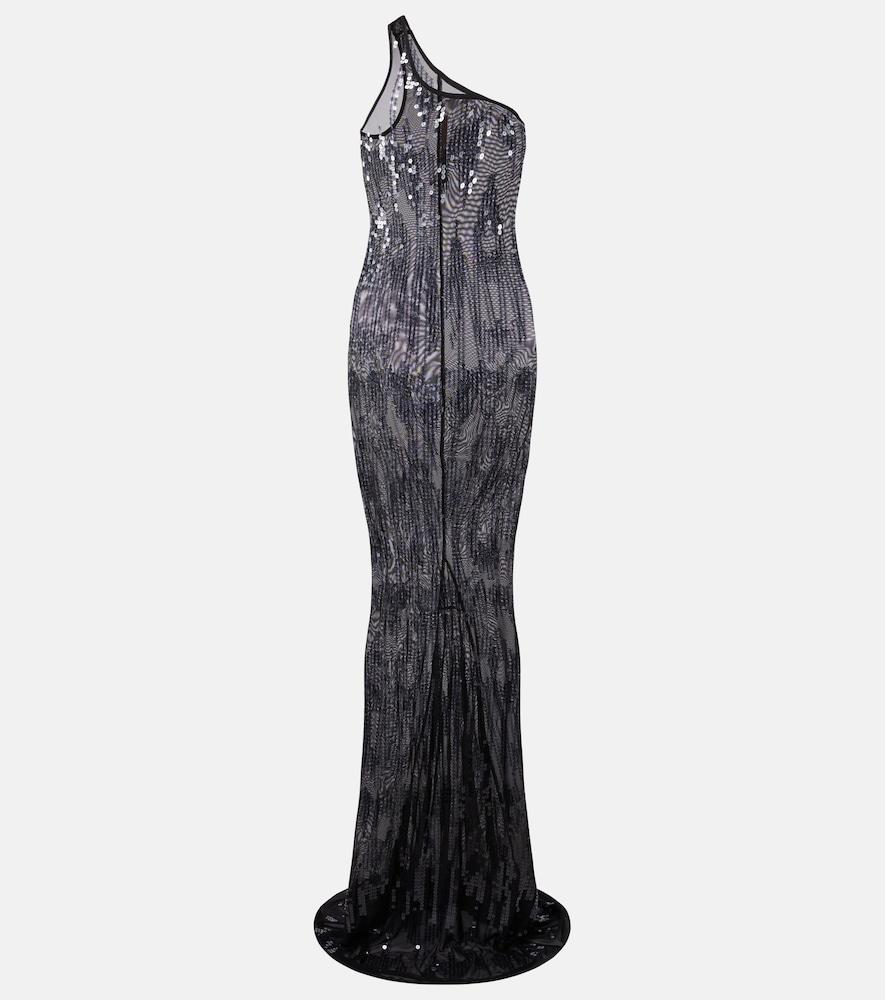 rick owens lilies one-shoulder sequined tulle gown