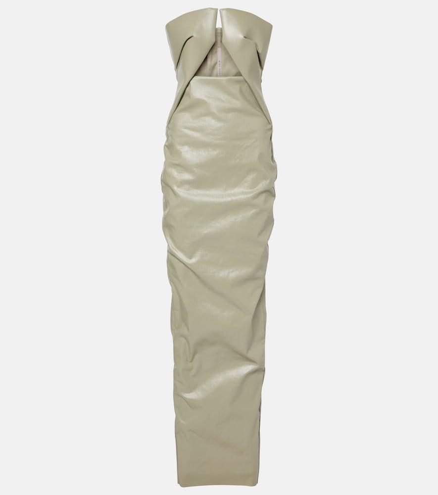rick owens prong cut-out coated denim gown