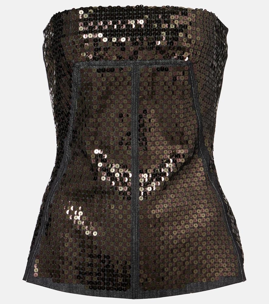 rick owens sequined denim bustier top