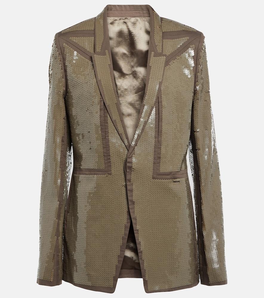 rick owens sequined single-breasted cotton blazer
