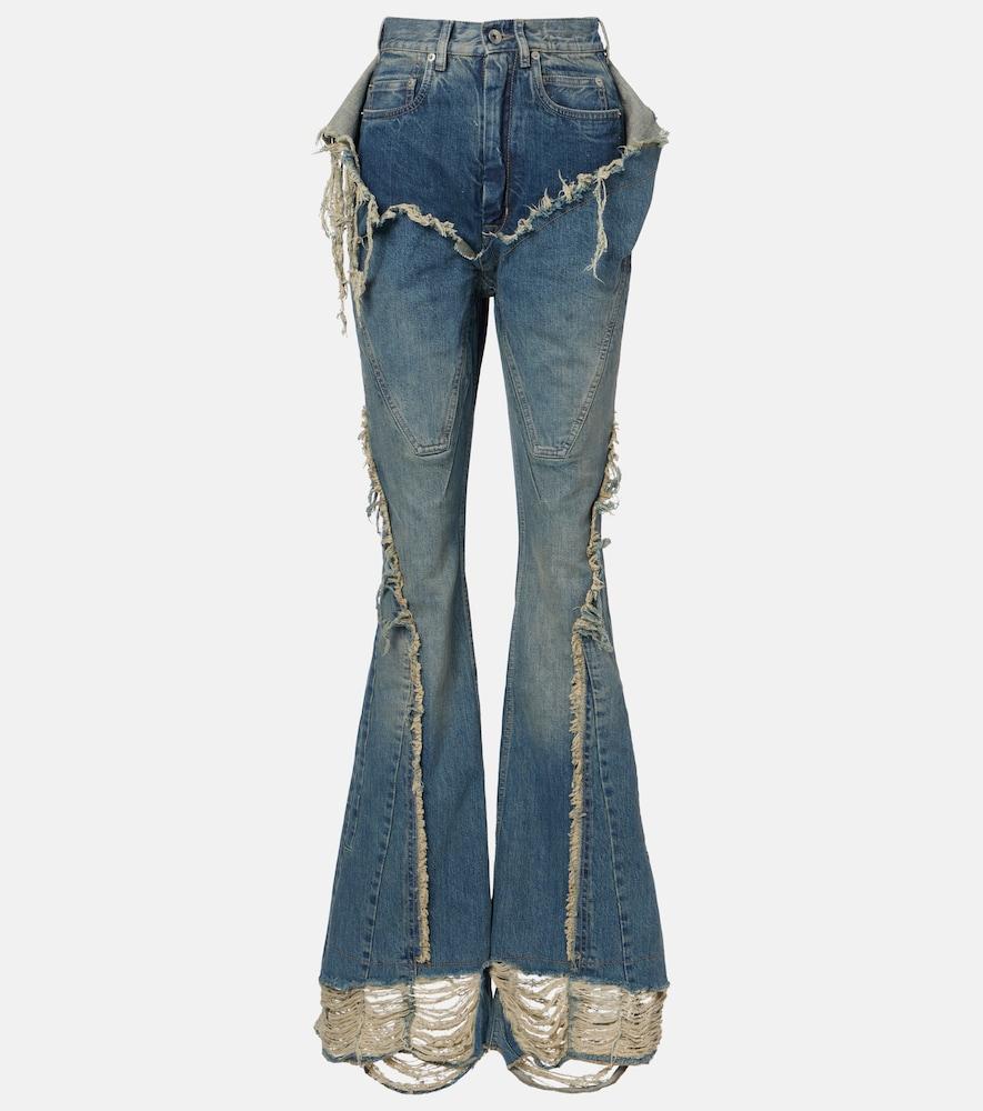 rick owens silvered distressed flared jeans