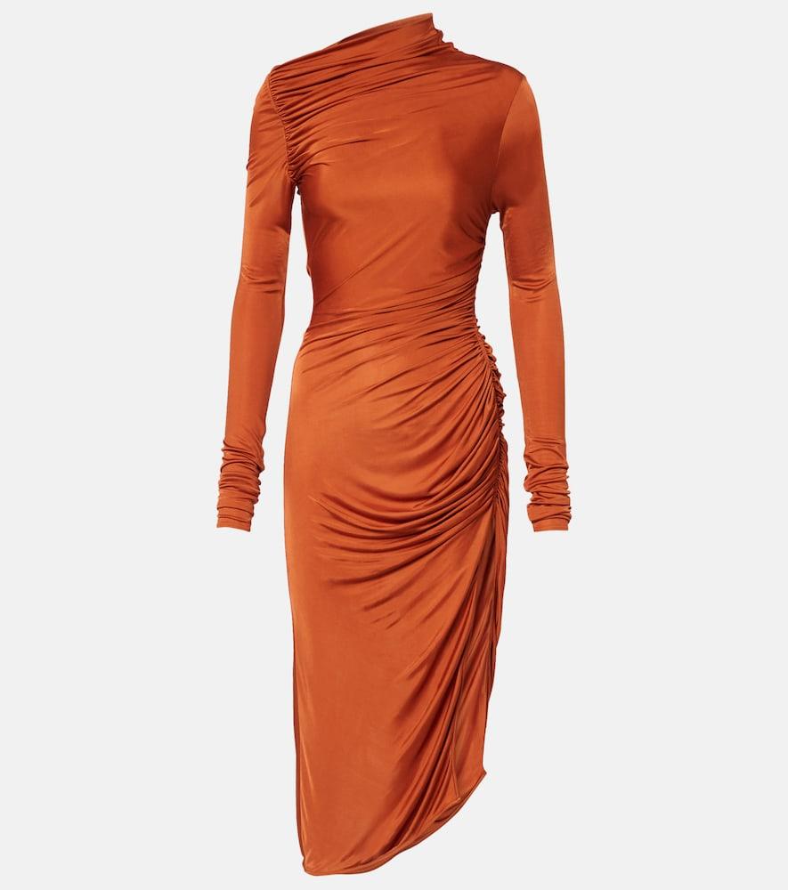 rick owens svita ruched satin jersey midi dress
