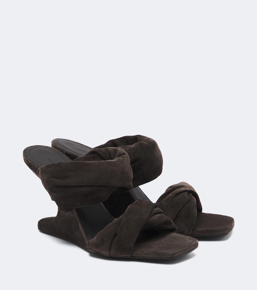 rick owens twisted cantilever suede wedge mules