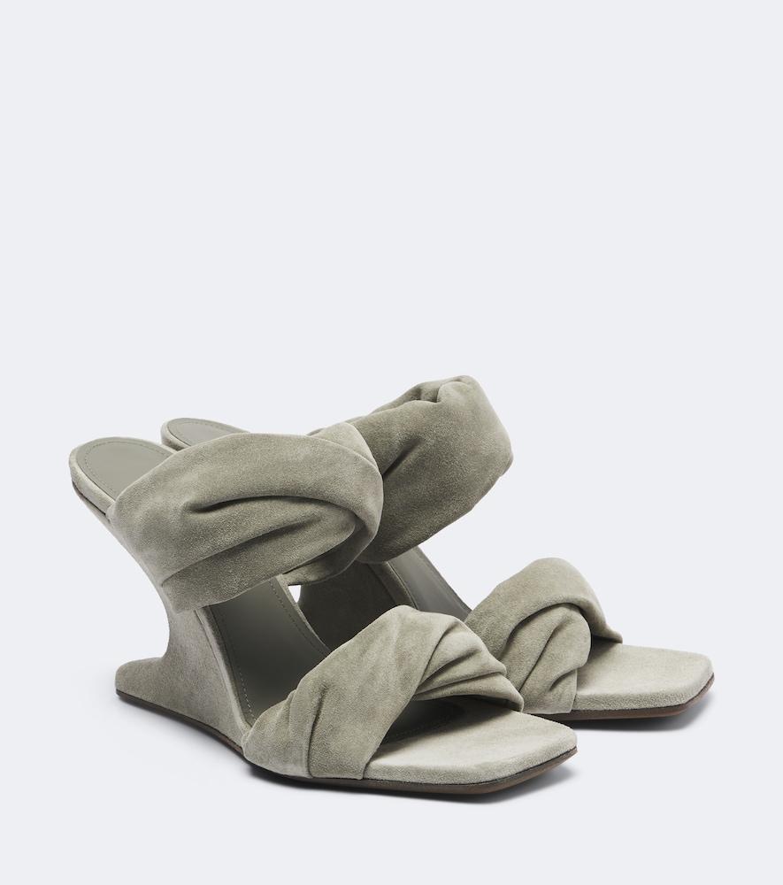 rick owens twisted cantilever suede wedge mules