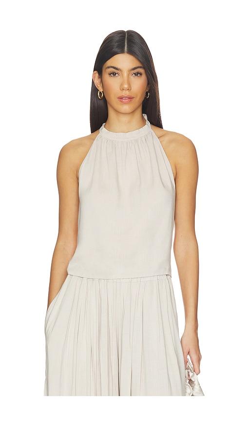 ripley rader linen tie back halter top in light grey. - size m (also in s)