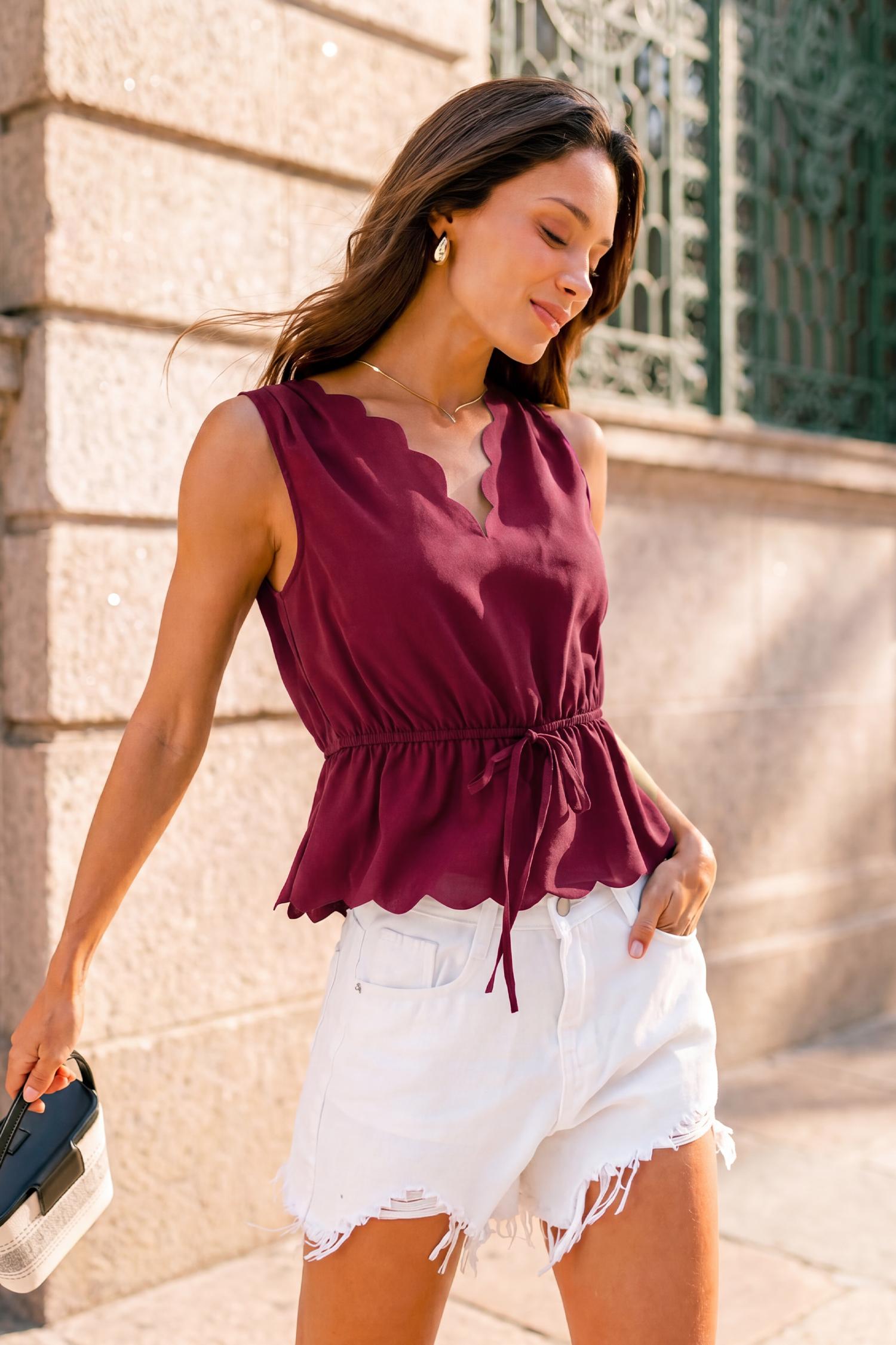 riviera nights maroon top - l